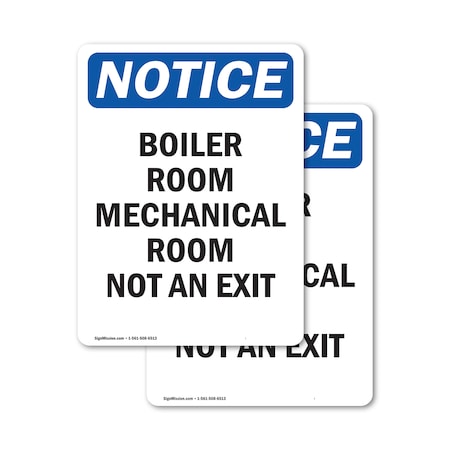 Signmission Boiler Room Mechanical Room Not An Exit, 12 in W x Rectangle, Vinyl Decal OS-2PACK-NS-D-1218-V-10375